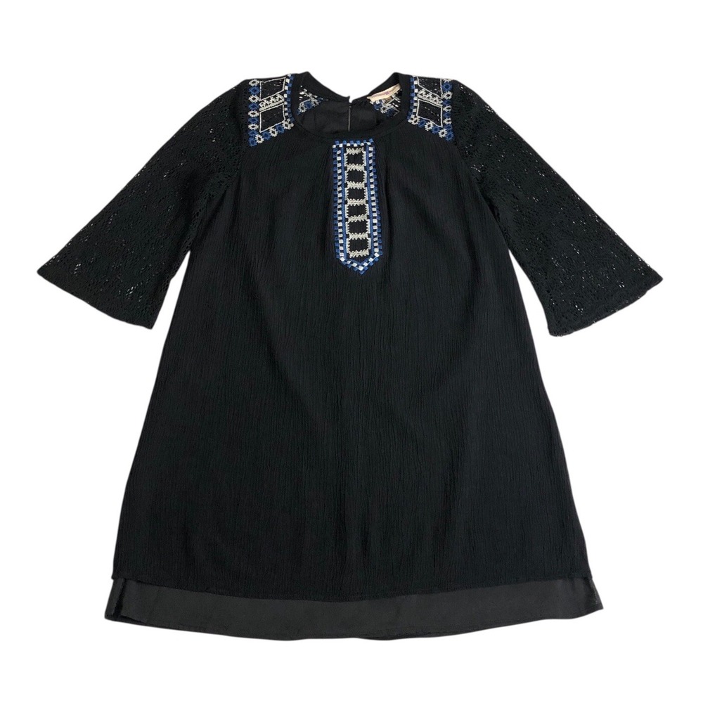Altar'd State Mini Dress Womens L Black Embroidered Crochet Lace Boho Goth Folk